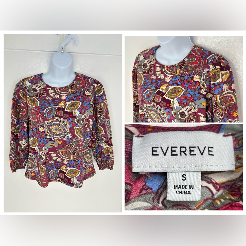 Evereve Boho Hippie Paisley Floral Top Size Small Colorful‎ Long Sleeve Festival